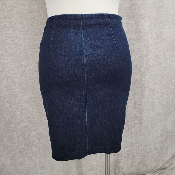 Lauren Ralph Lauren Denim Pencil Skirt with Zippered Slit and Lamb Leather Trim - Picture 9 of 13